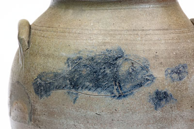 Extremely Rare and Important James River, VA Stoneware Jar w/ Incised Fish Decoration