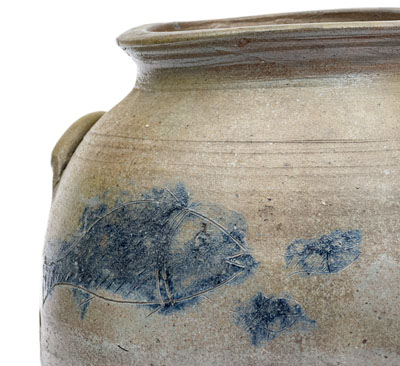 Extremely Rare and Important James River, VA Stoneware Jar w/ Incised Fish Decoration