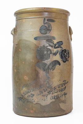 Very Rare 5 Gal. BELPRE, OHIO Stoneware Advertising Churn