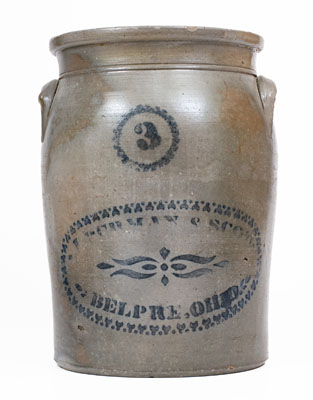 Very Rare 3 Gal. BELPRE, OHIO Stoneware Advertising Jar