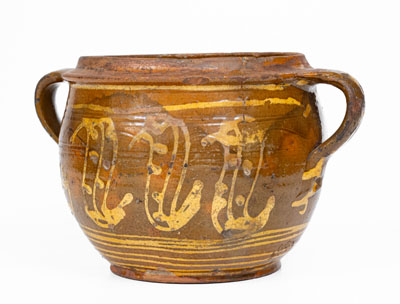 Very Rare American Redware Jar w/ Elaborate Slip Decoration, 18th century