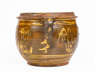 Very Rare American Redware Jar w/ Elaborate Slip Decoration, 18th century