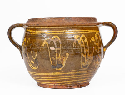 Very Rare American Redware Jar w/ Elaborate Slip Decoration, 18th century