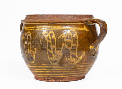 Very Rare American Redware Jar w/ Elaborate Slip Decoration, 18th century