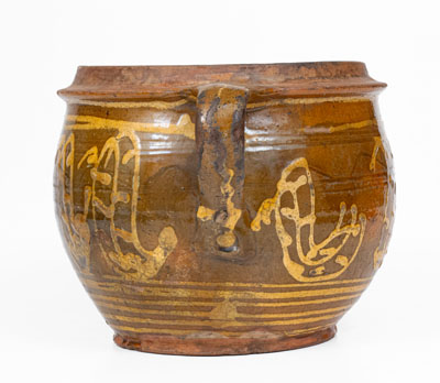 Very Rare American Redware Jar w/ Elaborate Slip Decoration, 18th century