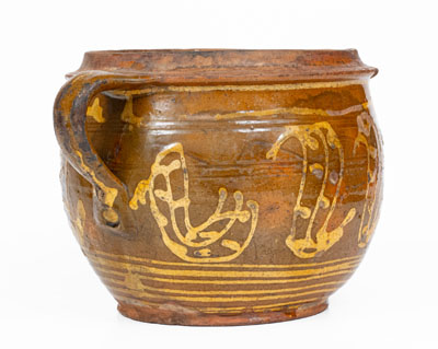 Very Rare American Redware Jar w/ Elaborate Slip Decoration, 18th century