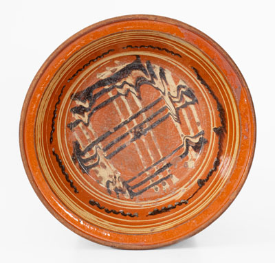 Fine Pennsylvania Redware Bowl w/ Two-Color Crosshatched Decoration, possibly Philadelphia, 18th century