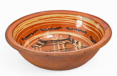 Fine Pennsylvania Redware Bowl w/ Two-Color Crosshatched Decoration, possibly Philadelphia, 18th century