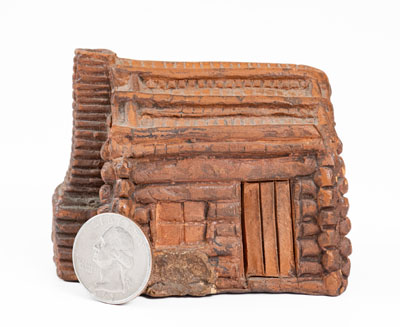 Very Rare Miniature Redware Cabin attrib. Anna Pottery, Anna, Illinois