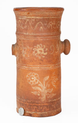 Highly Unusual Redware Churn w/ Elaborate Slip Decoration, 1799 Date