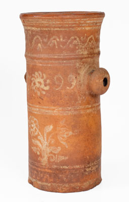 Highly Unusual Redware Churn w/ Elaborate Slip Decoration, 1799 Date