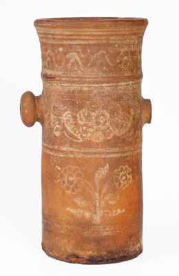Highly Unusual Redware Churn w/ Elaborate Slip Decoration, 1799 Date