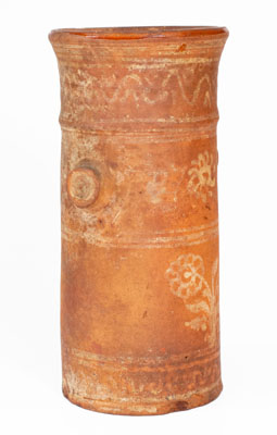 Highly Unusual Redware Churn w/ Elaborate Slip Decoration, 1799 Date