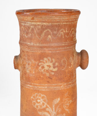 Highly Unusual Redware Churn w/ Elaborate Slip Decoration, 1799 Date