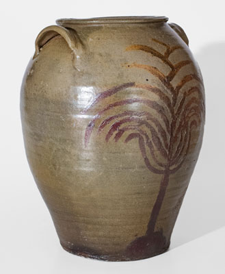 Extremely Rare Southern Stoneware Jar w/ Elaborate Iron-Slip Tree, probably Texas, possibly Guadalupe County