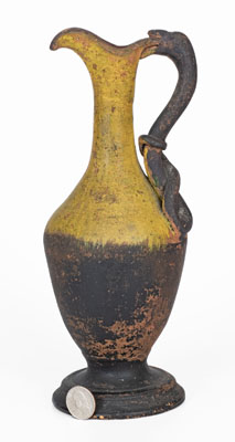 Unusual Snake-Handled American Redware Ewer, late 19th century