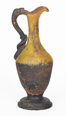 Unusual Snake-Handled American Redware Ewer, late 19th century