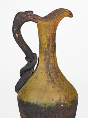 Unusual Snake-Handled American Redware Ewer, late 19th century