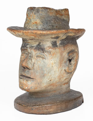 Large-Sized Midwestern Stoneware Bust of a Hatted Man, late 19th century