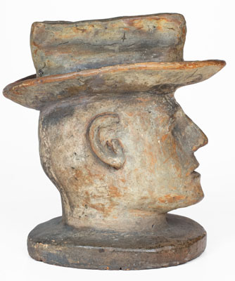 Large-Sized Midwestern Stoneware Bust of a Hatted Man, late 19th century