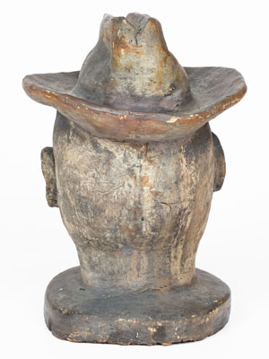 Large-Sized Midwestern Stoneware Bust of a Hatted Man, late 19th century