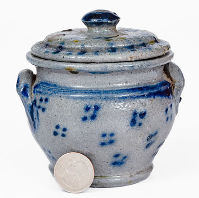 Extremely Fine Small-Sized Stoneware Sugar Bowl w/ Spotted Decoration, PA or Southern U.S.
