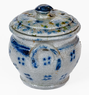 Extremely Fine Small-Sized Stoneware Sugar Bowl w/ Spotted Decoration, PA or Southern U.S.