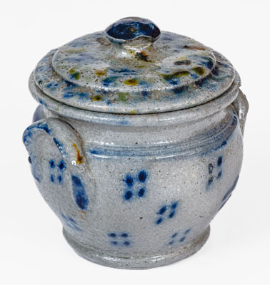 Extremely Fine Small-Sized Stoneware Sugar Bowl w/ Spotted Decoration, PA or Southern U.S.