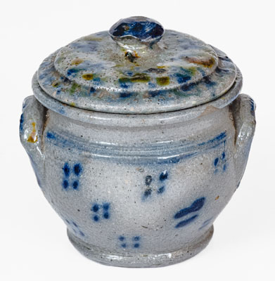 Extremely Fine Small-Sized Stoneware Sugar Bowl w/ Spotted Decoration, PA or Southern U.S.