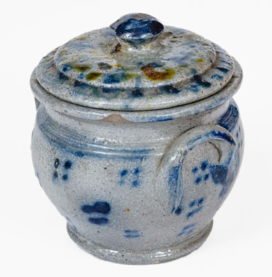 Extremely Fine Small-Sized Stoneware Sugar Bowl w/ Spotted Decoration, PA or Southern U.S.