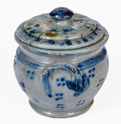 Extremely Fine Small-Sized Stoneware Sugar Bowl w/ Spotted Decoration, PA or Southern U.S.
