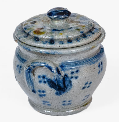 Extremely Fine Small-Sized Stoneware Sugar Bowl w/ Spotted Decoration, PA or Southern U.S.