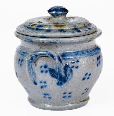 Extremely Fine Small-Sized Stoneware Sugar Bowl w/ Spotted Decoration, PA or Southern U.S.