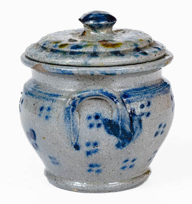 Extremely Fine Small-Sized Stoneware Sugar Bowl w/ Spotted Decoration, PA or Southern U.S.