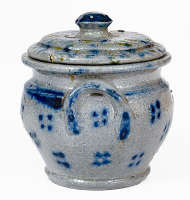 Extremely Fine Small-Sized Stoneware Sugar Bowl w/ Spotted Decoration, PA or Southern U.S.