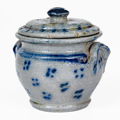 Extremely Fine Small-Sized Stoneware Sugar Bowl w/ Spotted Decoration, PA or Southern U.S.