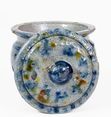 Extremely Fine Small-Sized Stoneware Sugar Bowl w/ Spotted Decoration, PA or Southern U.S.