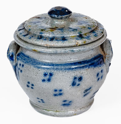 Extremely Fine Small-Sized Stoneware Sugar Bowl w/ Spotted Decoration, PA or Southern U.S.