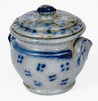 Extremely Fine Small-Sized Stoneware Sugar Bowl w/ Spotted Decoration, PA or Southern U.S.