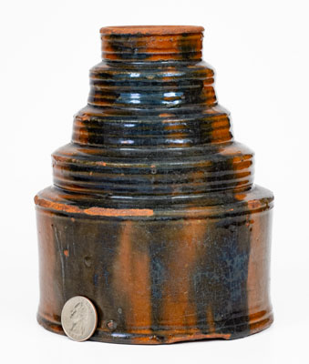 Rare and Fine Stepped Redware Jar w/ Copper Decoration, probably New England, late 18th / early 19th century