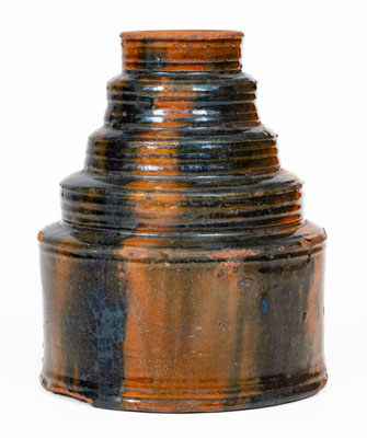 Rare and Fine Stepped Redware Jar w/ Copper Decoration, probably New England, late 18th / early 19th century