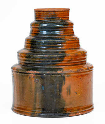 Rare and Fine Stepped Redware Jar w/ Copper Decoration, probably New England, late 18th / early 19th century