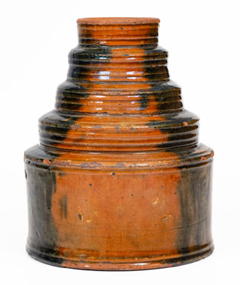 Rare and Fine Stepped Redware Jar w/ Copper Decoration, probably New England, late 18th / early 19th century