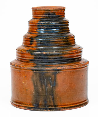 Rare and Fine Stepped Redware Jar w/ Copper Decoration, probably New England, late 18th / early 19th century