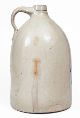 4 Gal. BOSTON Advertising Stoneware Jug w/ Elaborate Pecking Chicken Decoration