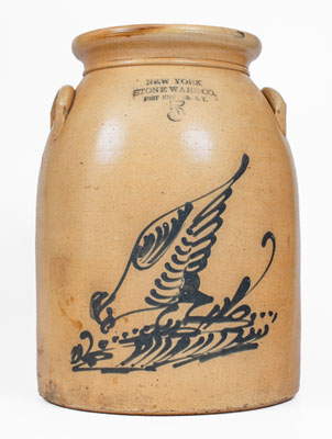 5 Gal. NEW YORK STONEWARE CO. / FORT EDWARD, NY Stoneware Jar w/ Pecking Chicken Design
