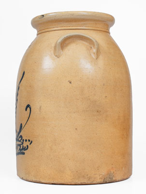 5 Gal. NEW YORK STONEWARE CO. / FORT EDWARD, NY Stoneware Jar w/ Pecking Chicken Design