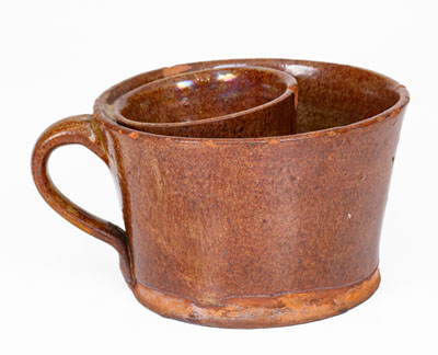 Unusual Redware Shaving Mug, New York State or New England