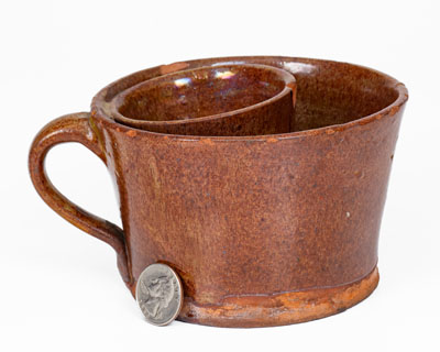 Unusual Redware Shaving Mug, New York State or New England