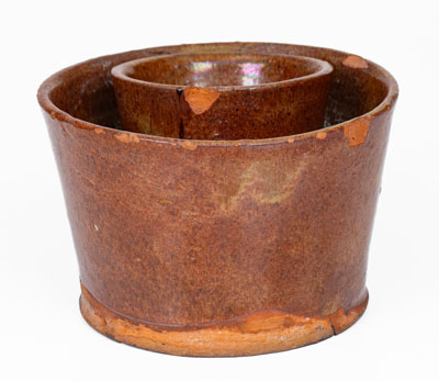 Unusual Redware Shaving Mug, New York State or New England